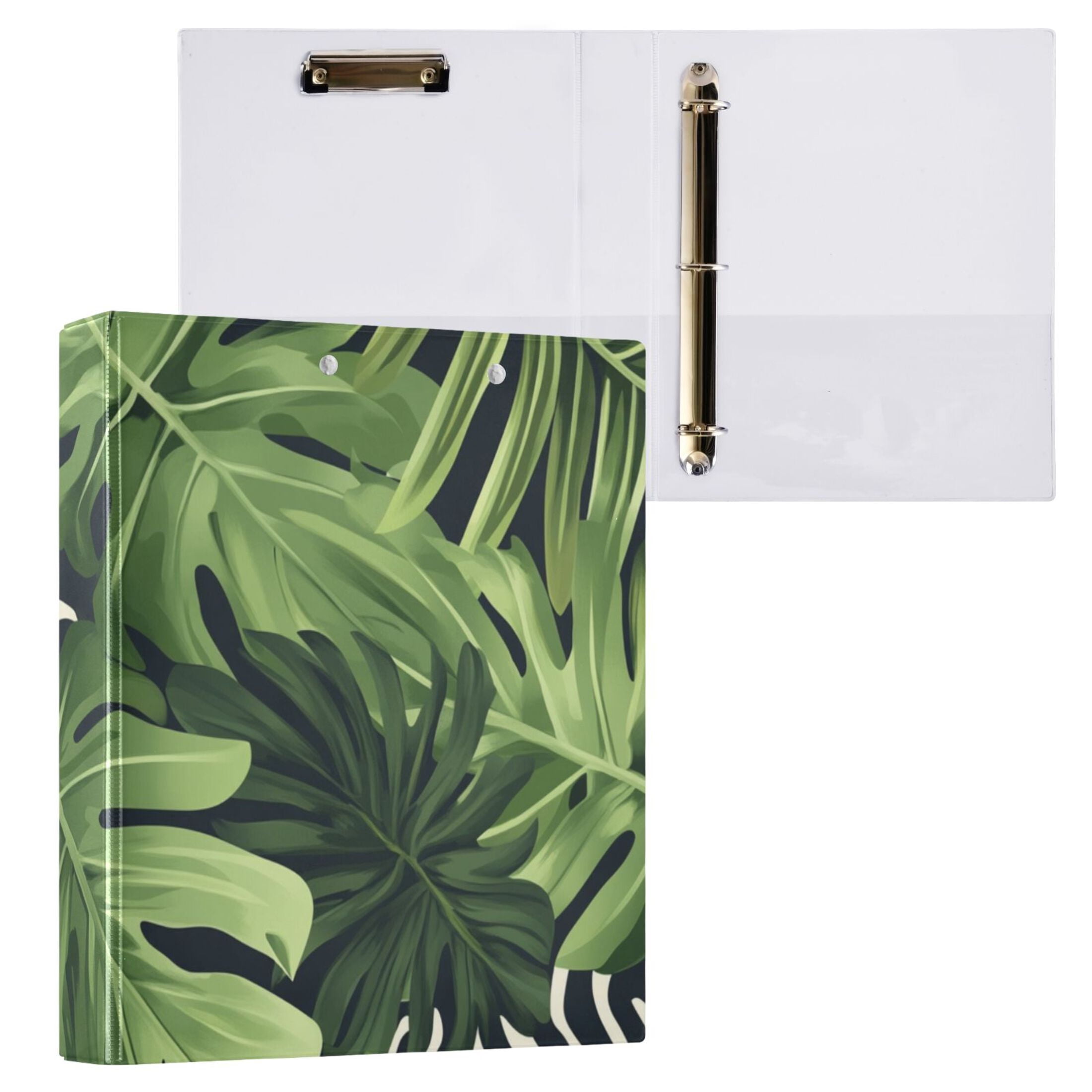 Zebra Behind Leaves 3 Ring Binders 1.5 inch Hardcover File Folders with Interior Pockets A4 Size Organizer for School Office Hospital
