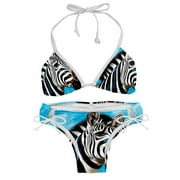 Zebra Bikini Set Swim Suit Detachable Sponge Adjustable Strap Two-Pack, Beach Pool Vacation Party.
