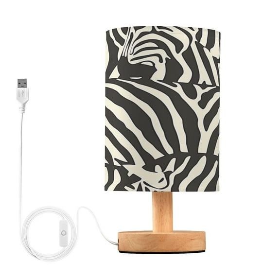 Zebra Black Print Bedside Table Lamp Desk Warm Lights with USB Charging Port Cylinder LED Lamps for Bedroom Living Room Office