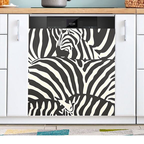 Zebra Black Print Dishwasher Magnetic Refrigerator Magnet Cover Kitchen Art Panel Decal Sticker Home Decorative 23"x26"