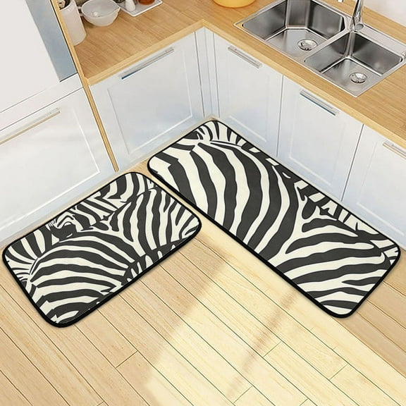 Zebra Black Print Kitchen Rugs Set Non Slip Mats Runner for Dining Room