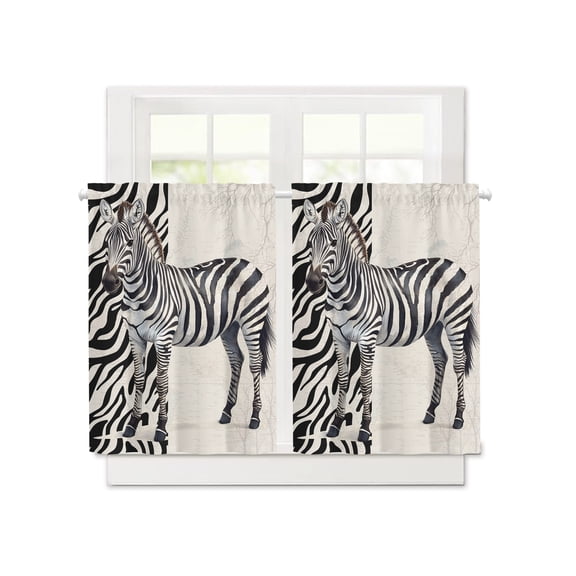 Zebra Black Stripe Animal Pattern Portrait Short Blackout Curtains 36 Inch Long,Vintage Tree Branch Rod Pocket Curtains,2 Panels Thermal Insulated Room Darkening Drapes for Bedroom,30"W x 36"L