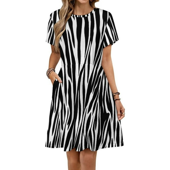 Zebra Black White Animal Print Dress Fashion Beach Short Sleeve Dresses Female Party Printed Sundress