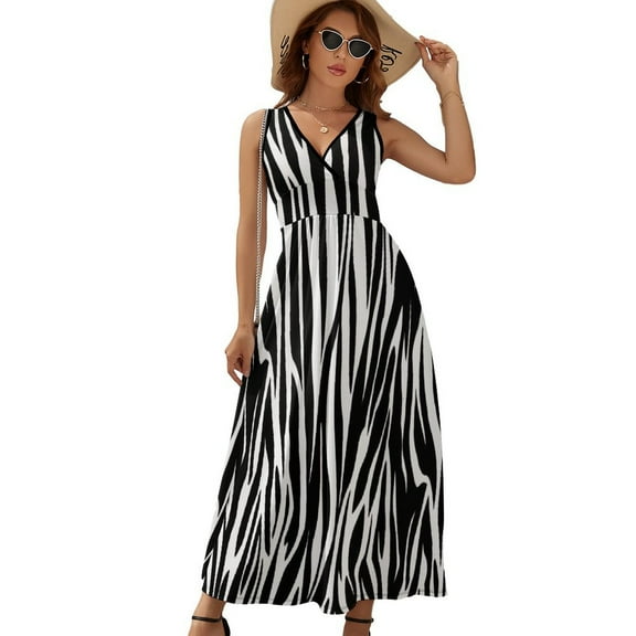 Zebra Black White Animal Print Dress Fashion Boho Beach Long Dresses Female Party Printed Maxi Dress