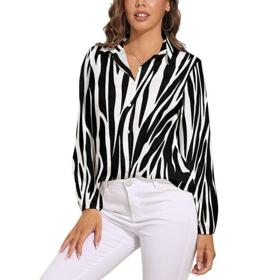 Zebra Black White Animal Print Long Sleeve Blouse Woman Streetwear Casual Shirts Summer Oversize Woman Streetwear Clothing Birthday Present