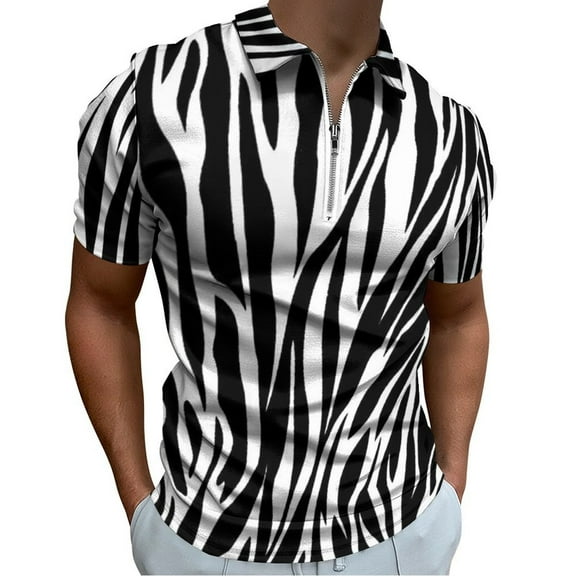 Zebra Black White Animal Print Men Zipper T-shirt Summer Casual Short Sleeve T-shirt Top