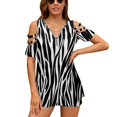 thumbnail image 1 of Zebra Black White Animal Print Womens Summer V Neck Zipper Top Short Sleeve T Shirt Off Shoulder Top Casual Classy Loose Shirts, 1 of 7