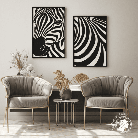 Zebra Black White Minimal Safari Poster Set 2 Prints Set 2 , Poster Only