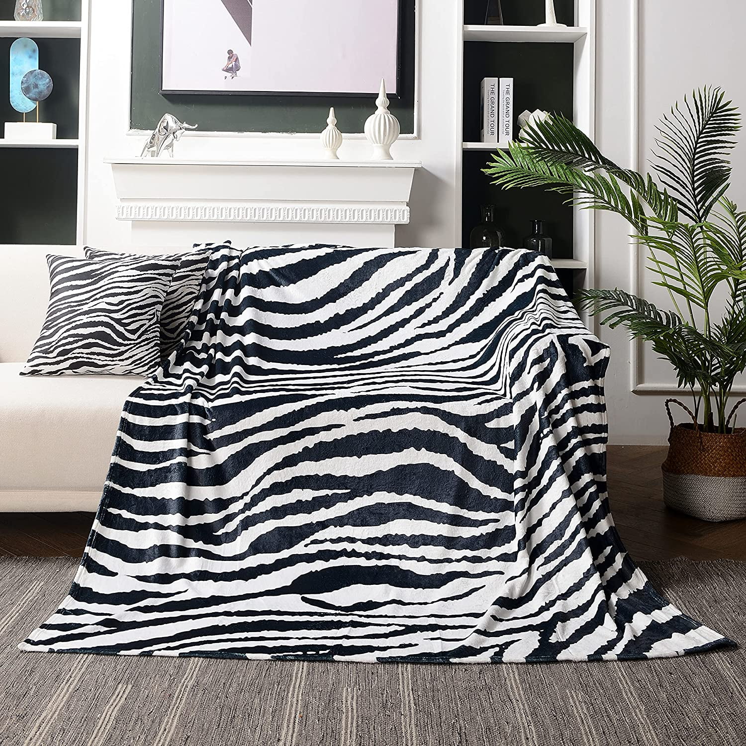 2 New 14 x 14 Pillow Covers - Green Zebra Stripe Print - Reversible