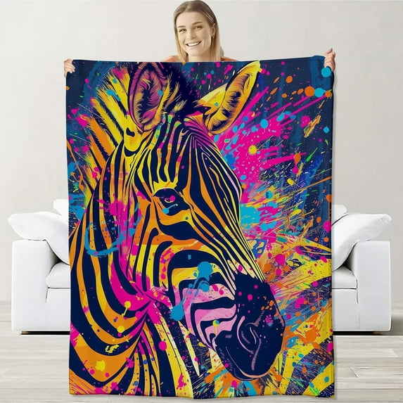 Zebra Blanket for Kids Girls Boys, Flannel Zebra Blankets Gifts, Colorful Zebra Throw Blanket for Sofa Couch Bed Living Room Soft Warm Cozy Zebra Decor 60" x 50"