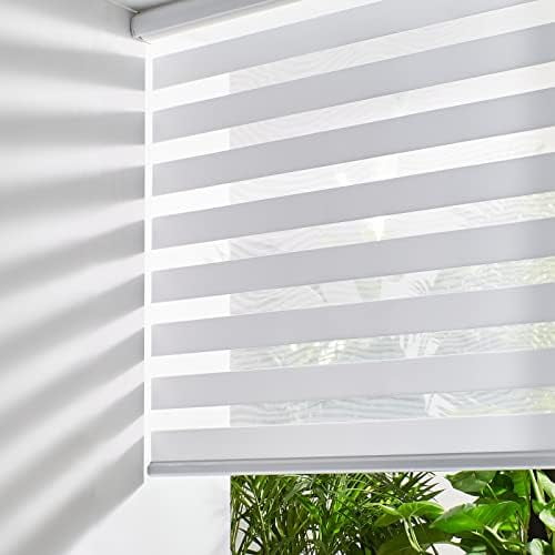Zebra Blinds for Windows, Cordless Roller Blinds (16" W x 47" H, White) Light Filtering Sheer Window Treatments, Light Control for Day and Night, Room Darkening Roller Shades for Windows