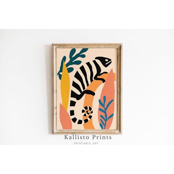 Zebra Chameleon Wall Art, Modern Jungle Animal Print Poster, Abstract Lizard Artwork, Bold Minimalist Reptile Poster, Tropical Boho Decor 1208, Size 8x12 UNFFRAMED F03.1.6l3062