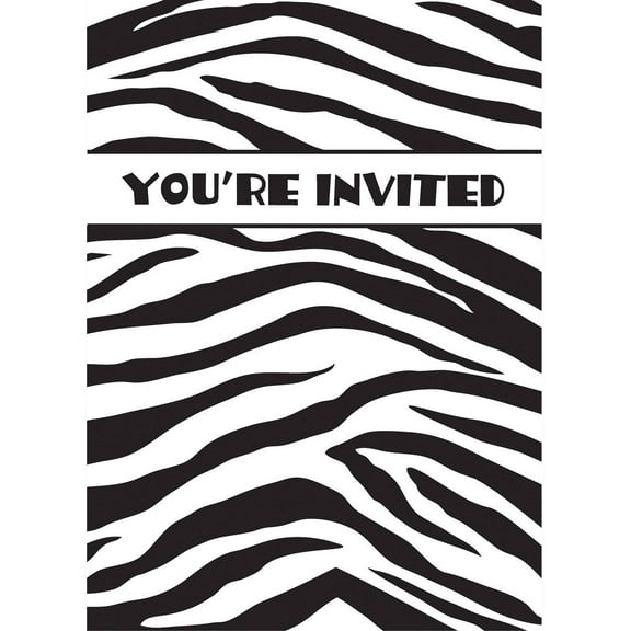 Unique Industries Zebra Chic Printed Invitations, 8-Count