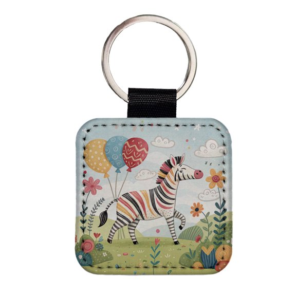 Zebra Children's Illustration Style Faux Leather Square Keychain
