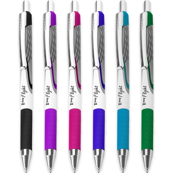 Zebra Classic Z-Grip Flight Ballpoint Pens - 1.2mm - Black, Blue, Light Blue, Green, Violet, Pink - Pack of 6