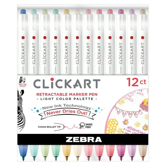 Zebra ClickArt Retractable Bullet Point Marker Pens 12/Pkg-Light