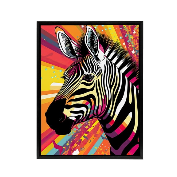 Zebra Colourful Rainbow Stripes Portrait Black Framed Canvas Art Print 12X16"
