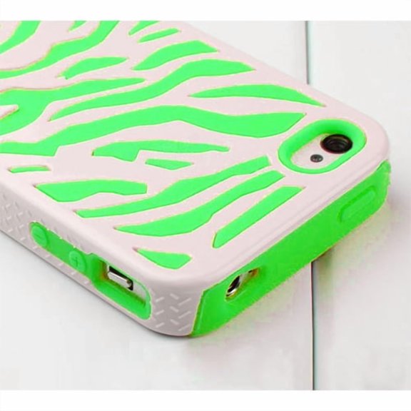 Zebra Combo Hard Soft Case Cover for iPhone 4 and 4S, Shockproof Armor Phone Case with Screen Protector and Stylus