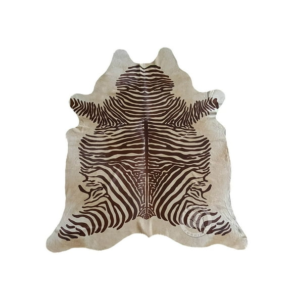 Zebra Cowhide Rug Animal Print Spine Black Stripes On Beige