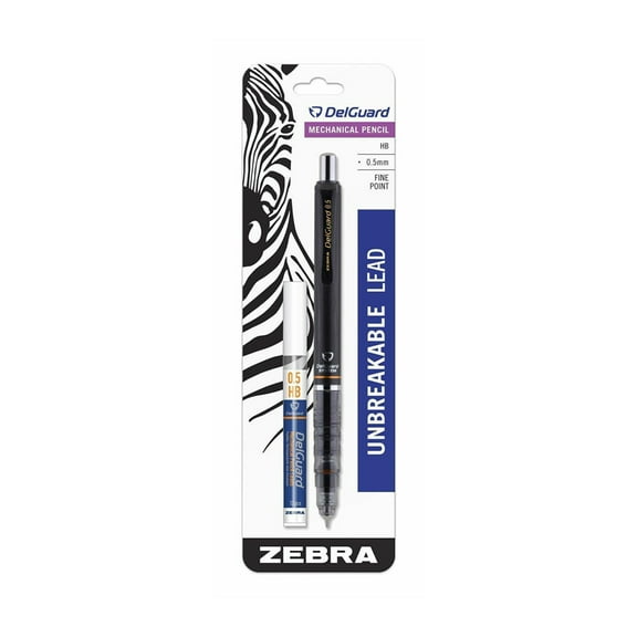Zebra Pen DelGuard 0.5mm Point Mechanical Pencil with Lead Refill, #2 HB Lead, Black Barrel