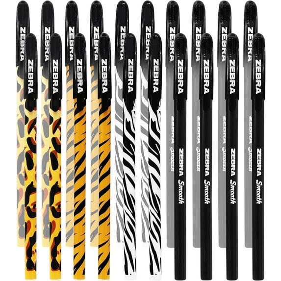 Zebra Doodler'z Stick Ballpoint Pen - 1.0mm - Novelty Animal Print and Black Barrels - Pack of 20