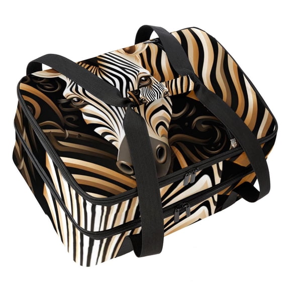 Zebra Double Layered Insulated Refrigerated Large Capacity Lunch Bag with Two Compartments - Carry by Hand - 7.1x11.4x16.1 Inches
