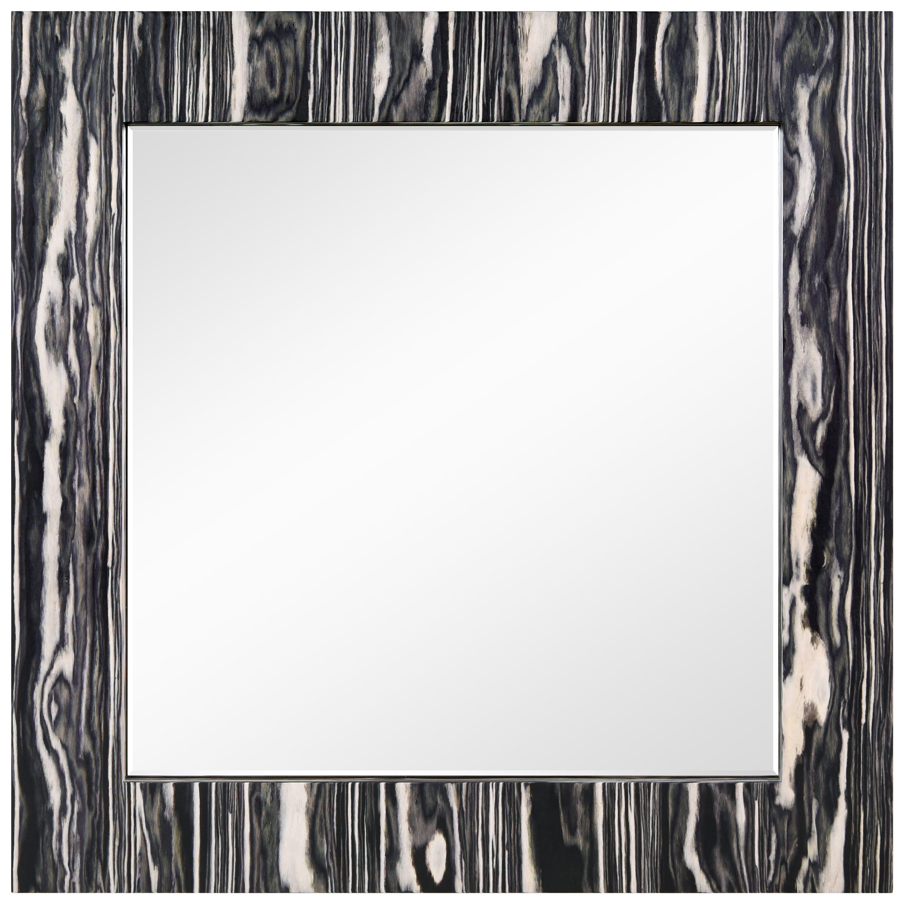 "Zebra Elegance Wall Mirror", 32"x32" Square Mirror Featuring a 24"x24" Beveled Center on a 4" Exotica Stained Veneer Frame