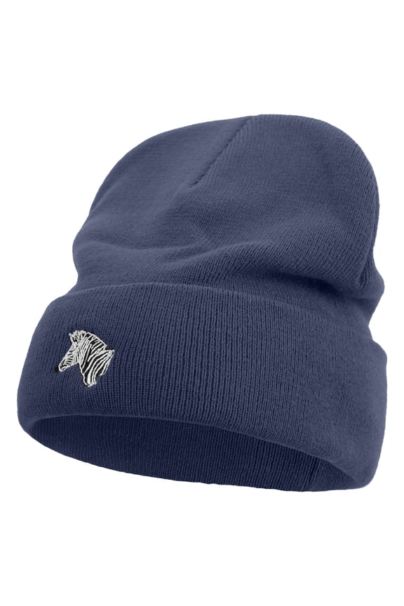Zebra Embroidered Big Size Acrylic Long Beanies - Navy XL-3XL