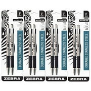 Zebra F-301 Ballpoint Retractable Pen, Black Ink, Fine Point Tip, 8 Pens per Pack Refillable Pens with Refill 0.7 mm Stainless Steel
