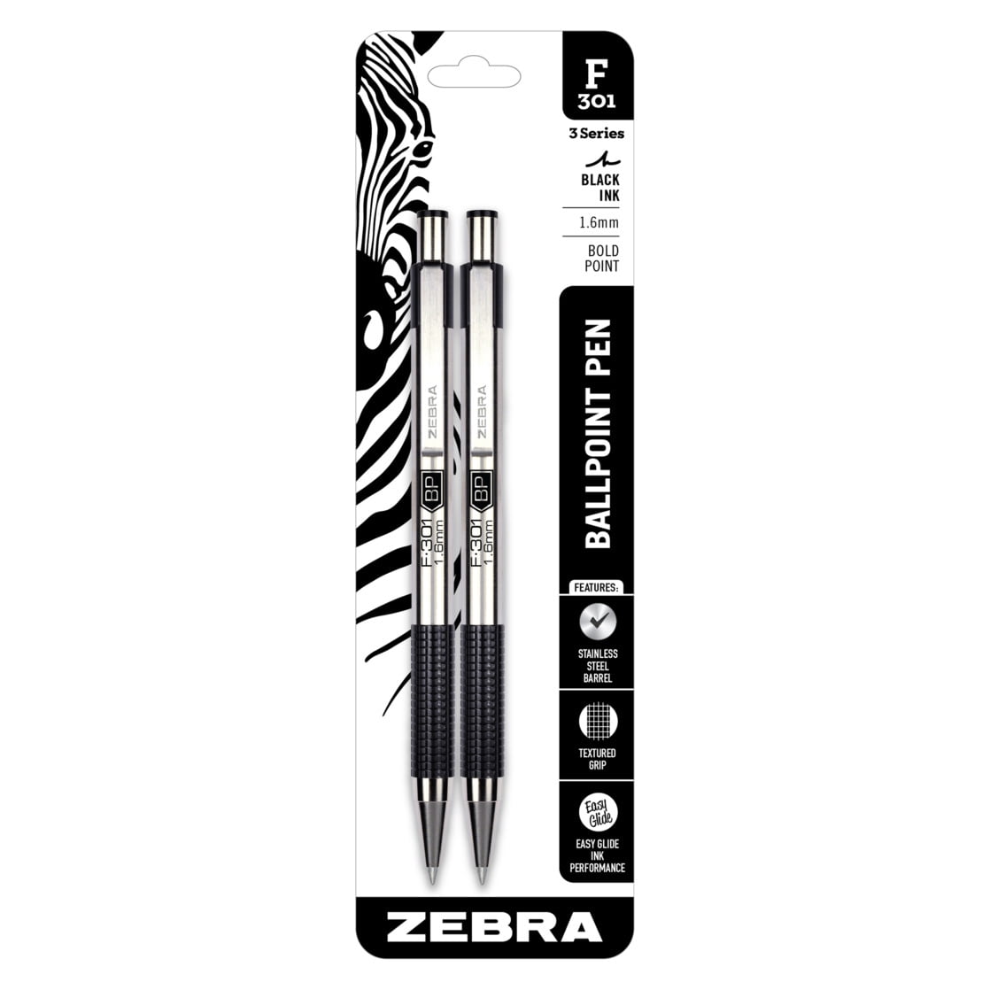 Zebra F-301 Kugelschreiber – Schwarze Mine, Feine Strichstärke, Mit Clip, Einzeln
