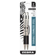 Zebra F-301 Ballpoint Stainless Steel Retractable Pen, Bold Point, 1.6mm, Black Ink, 2-Count