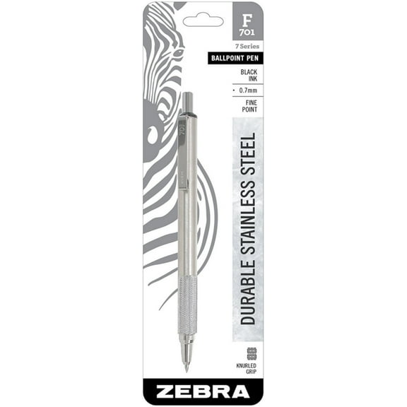 Zebra F-701 Ballpoint Stainless Steel Retractable Pen, Fine Point, 0.7mm, Black Ink 1 ea (Pack of 3)