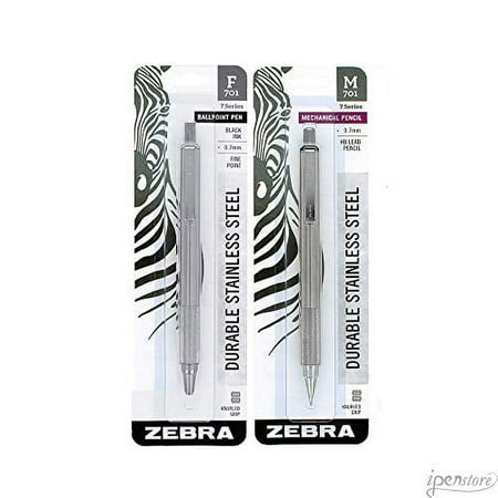 Zebra F-701/M-701 Pen & 0.7 mm Pencil Set, Stainless Steel with Knurled Grip