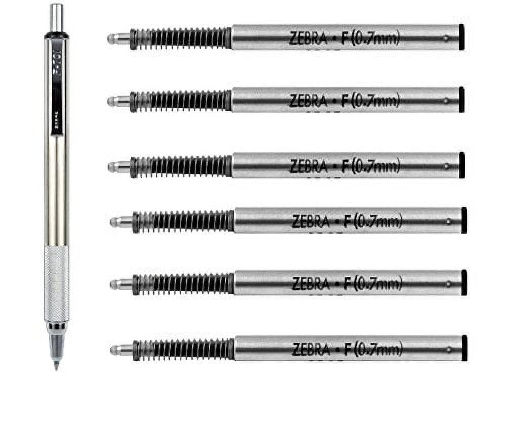 Zebra F701 Stainless Steel Ballpoint Retractable Pen & Ballpoint FRefills, Black Ink, 1 Pen