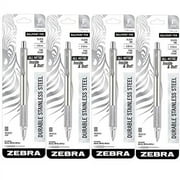 Zebra F-701 Stainless Steel Ballpoint Retractable Pen, Black Ink, Fine Point, 4 Pack 29411