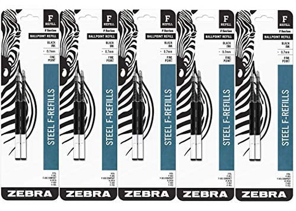 ZEBRA PEN Zebra F-Series Ballpoint Stainless Steel Pen Refill, Fine Point, 0.7mm, Black Ink, 10-Count