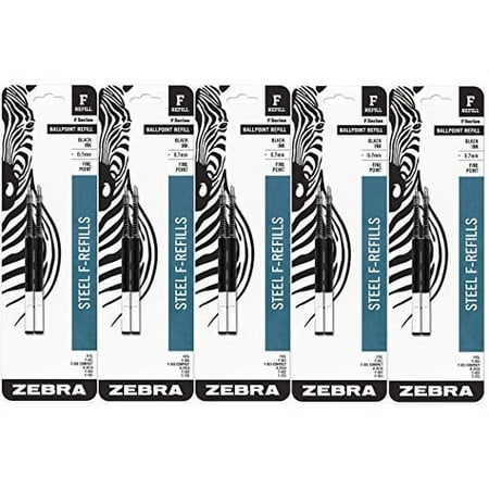 Zebra F-Series Ballpoint Stainless Steel Pen Refill, Fine Point, 0.7mm, Black Ink, 10-Count