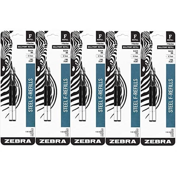 Zebra F-Series Ballpoint Stainless Steel Pen Refill, Fine Point, 0.7mm, Black Ink, 10-Count