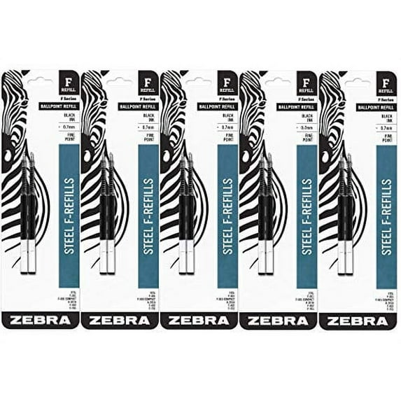 Zebra F-Series Ballpoint Stainless Steel Pen Refill, Fine Point, 0.7mm, Black Ink, 10-Count