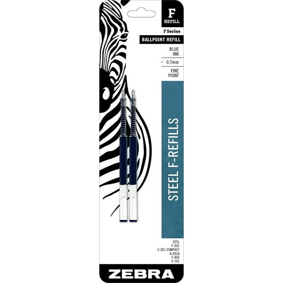 Zebra Pen F-Series Pen Refills, Fine Point, Blue, Pack of 1