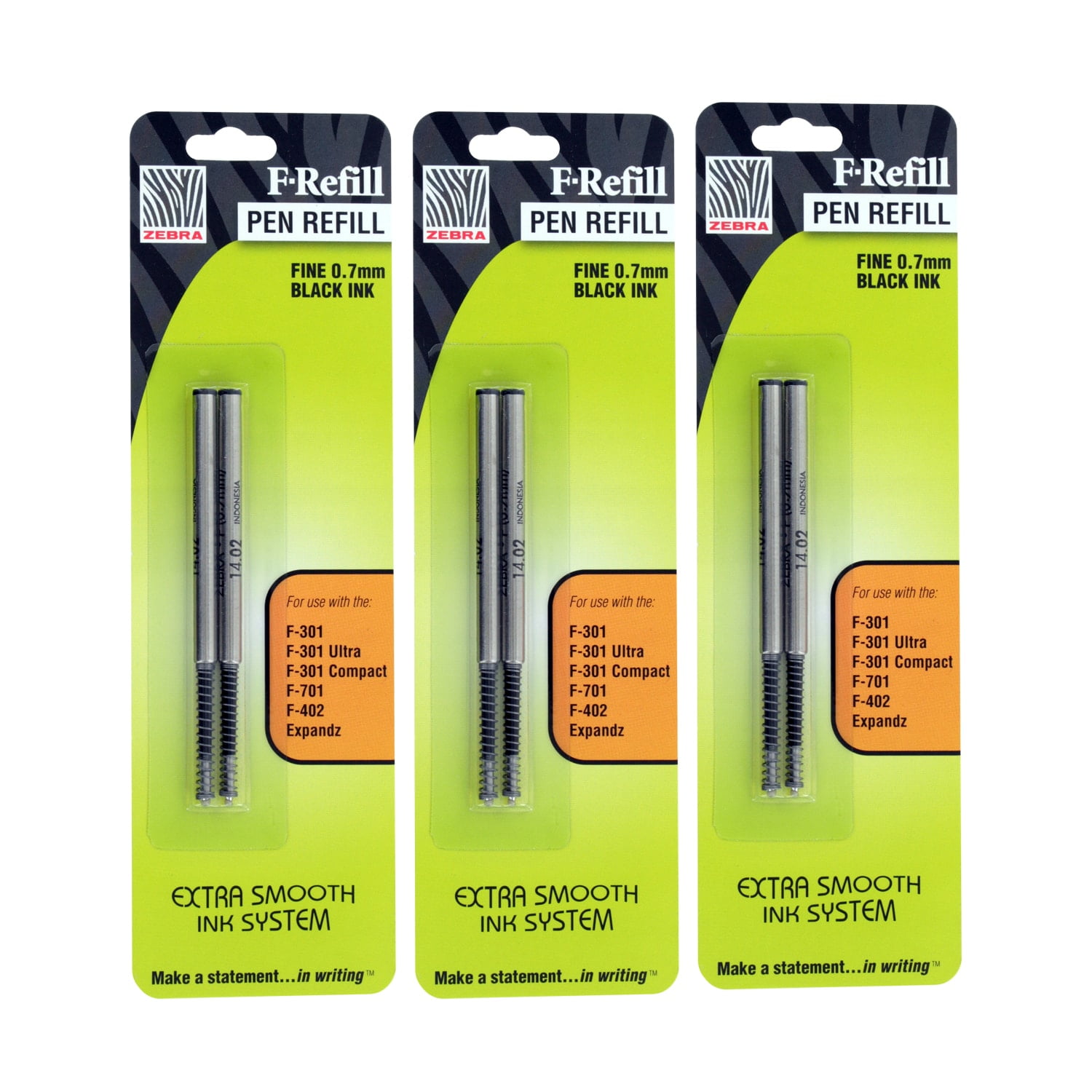 Zebra F301, F301 Ultra, F402, 301A, Spiral Ballpoint Pen Refills, 0.7mm