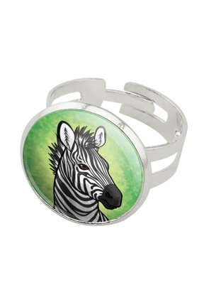 Zebra Face Silver Plated Adjustable Novelty Ring