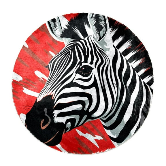 Zebra Faux Rabbit Fur Rug - Super Soft Fur Round Rug, Comfy Fluffy Shag Furry Circle Rugs for Kids Room, Living Room, Cute Non-Slip Plush Fuzzy Circular Area Rug Floor Carpets