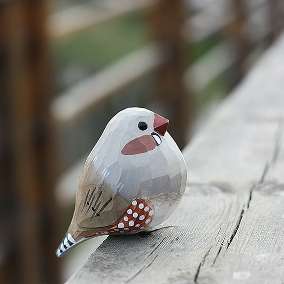 Zebra Finch Figurine Decoration Wooden Statue Art Striped Miniature Carved Gray Small Animal Sculpture, By Holzlrgus