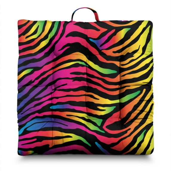 Zebra Floor Pillow – 22x22 Inch Large Square Meditation Cushion, Dutch Velvet, Bold Black & White Zebra Stripes Print (Modern Abstract Zebra Aesthetic for Fashionable Home Decor)