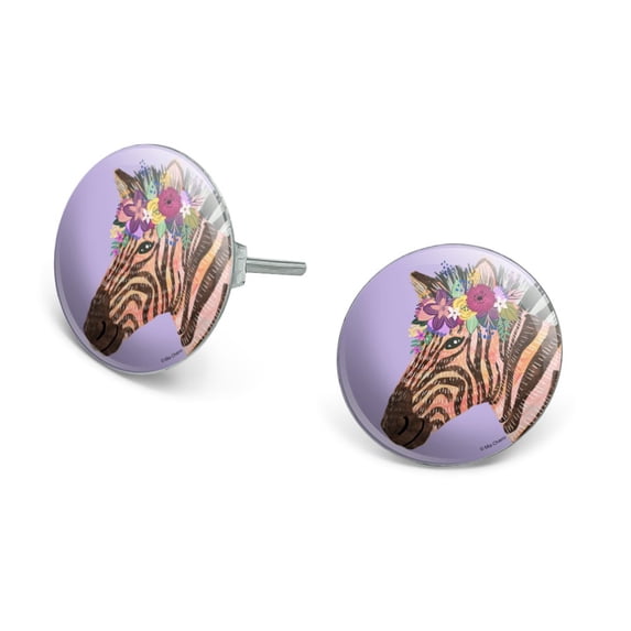 Zebra Flower Floral Hair Novelty Silver Plated Stud Earrings