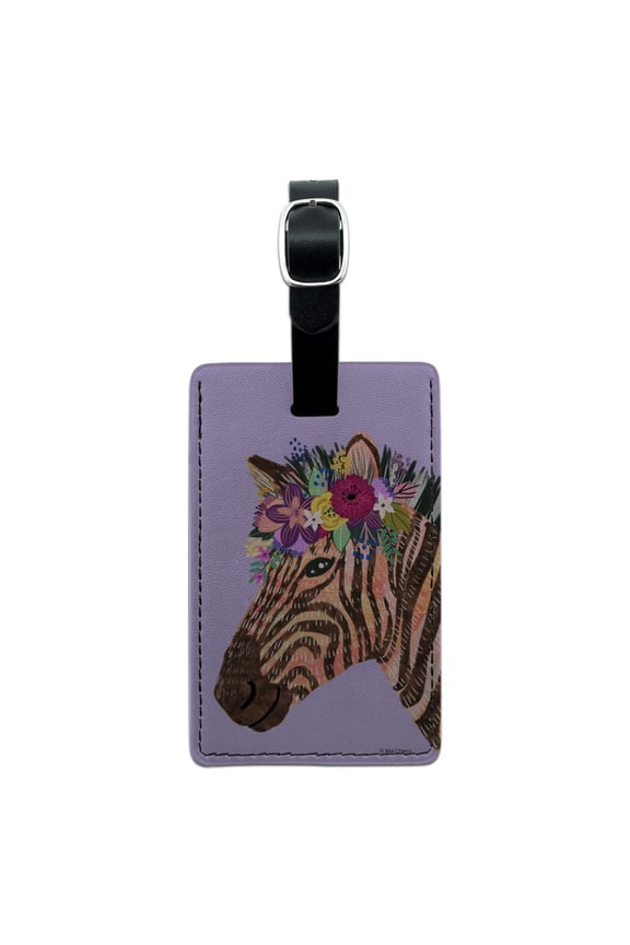 Zebra Flower Floral Hair Rectangle Leather Luggage Card Suitcase Carry-On ID Tag