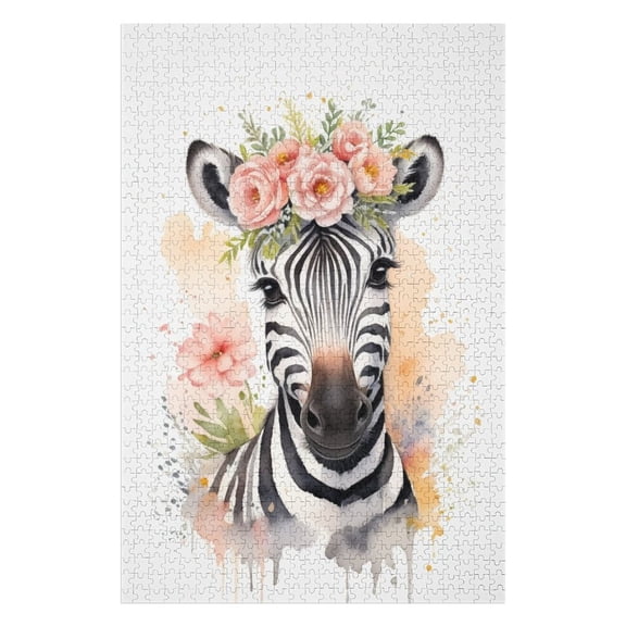 Zebra with Flower Wreath 1000 Piece Jigsaw Puzzle for Adults, Wildlife Puzzle for Animal Lovers, Stress Relief, Home Decor, and Relaxing Puzzle Nights