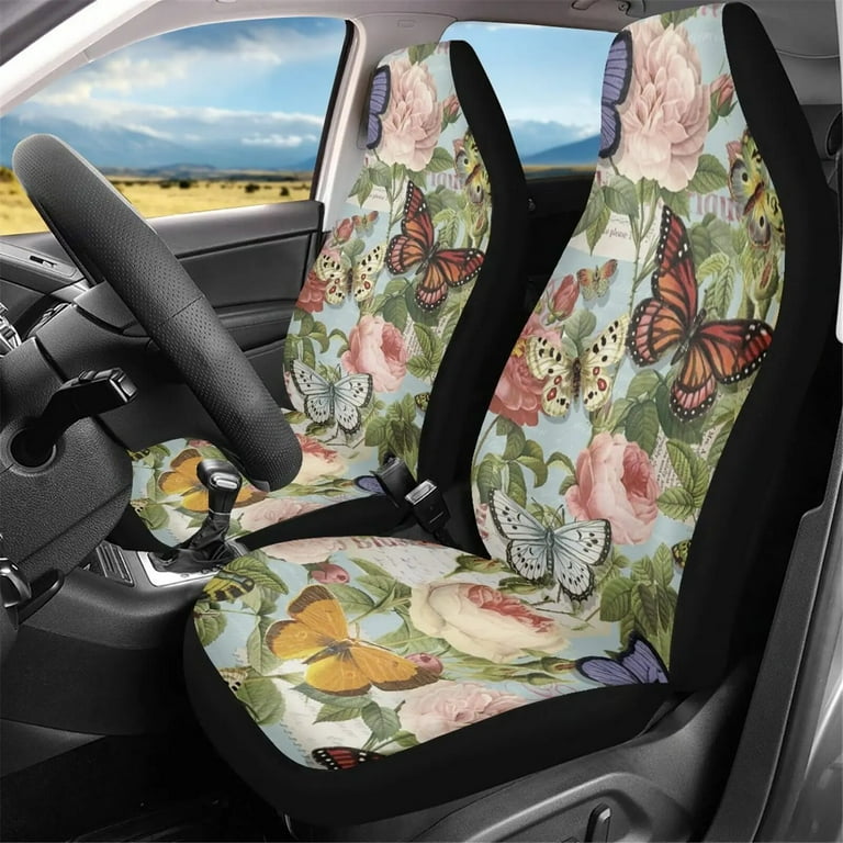 Zebra Flowers Print Car Seat Cover for Front Seat 2 Piece Bucket