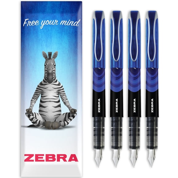 Zebra Fuente - Disposable Fountain Pen - 1.0mm Fine Nib 0.6mm Line Width - Wallet of 4 - Blue